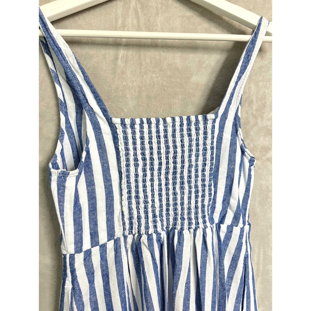 Old Navy Womens M Linen Blend Dress Pockets Blue White Stripe Nautical Bohochic - Picture 4 of 9